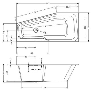 Акриловая ванна Riho Rethink Space Plug and Play B111005005 R 160х75см белый